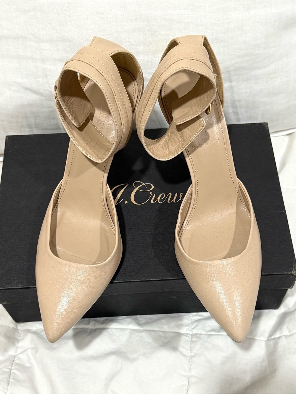 J. Crew Quinn Beige Leather Pointed-Toe Ankle Cuff Pumps
